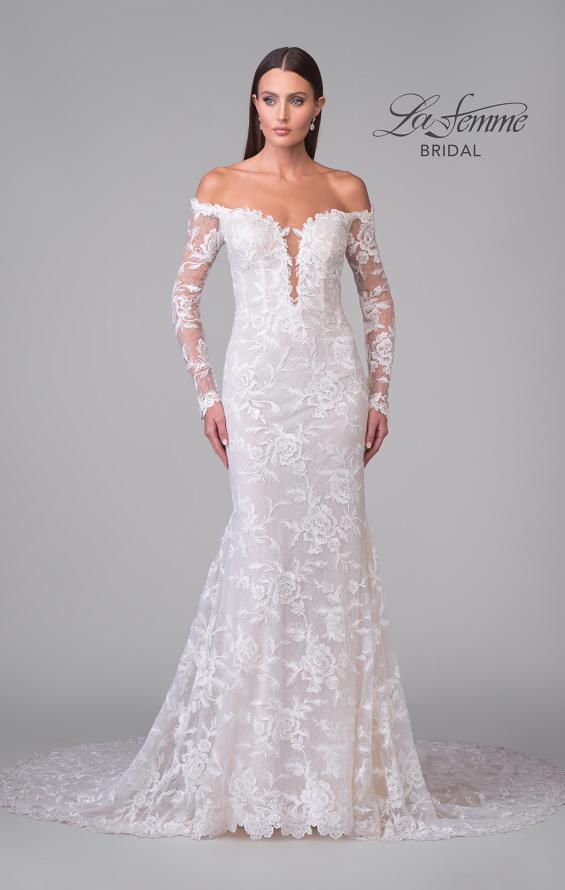 Picture of: Long Sleeve Off the Shoulder Lace Gown with Illusion Back in IINII, Style: B1175, Detail Picture 7