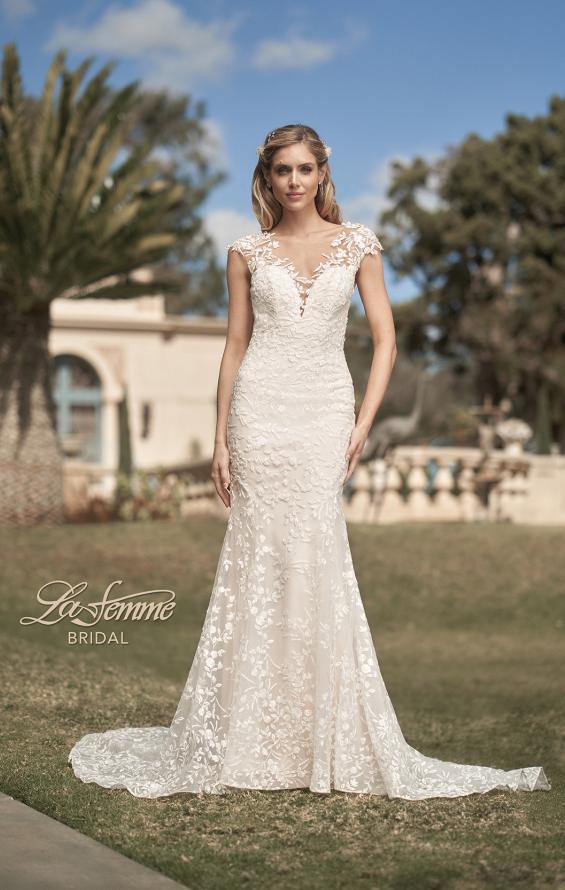 Picture of: Illusion Lace Gown with Trumpet Skirt and Buttons in ILB, Style: B1074, Main Picture