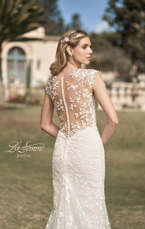 Picture of: Illusion Lace Gown with Trumpet Skirt and Buttons in ILB, Style: B1074, Detail Picture 2