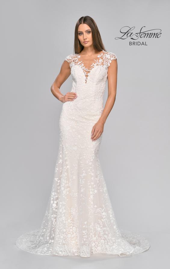 Picture of: Illusion Lace Gown with Trumpet Skirt and Buttons in ILI, Style: B1074, Detail Picture 10