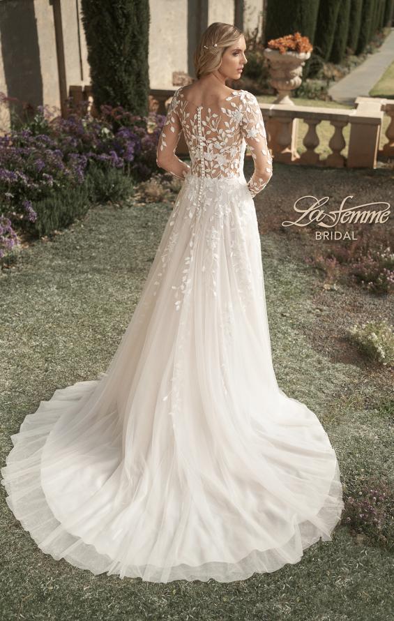Picture of: Bridal Gown with Sheer Lace Sleeves and Buttons in ILI, Style: B1086, Back Picture