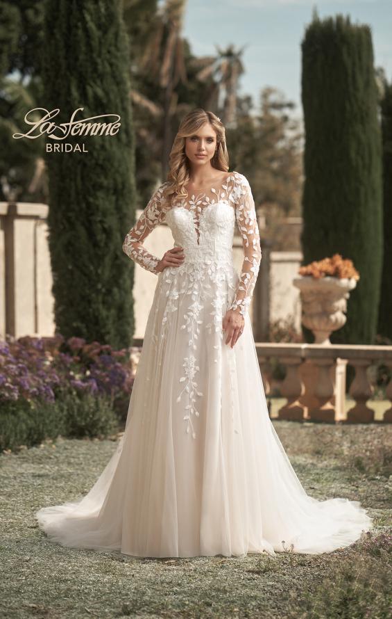 Picture of: Bridal Gown with Sheer Lace Sleeves and Buttons in ILI, Style: B1086, Detail Picture 3