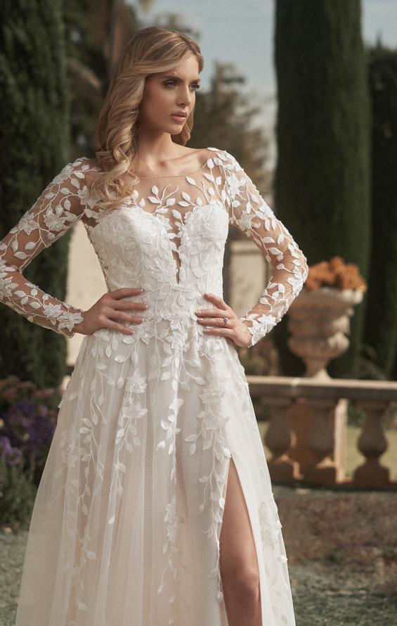 Picture of: Bridal Gown with Sheer Lace Sleeves and Buttons in ILI, Style: B1086, Detail Picture 6, Landscape