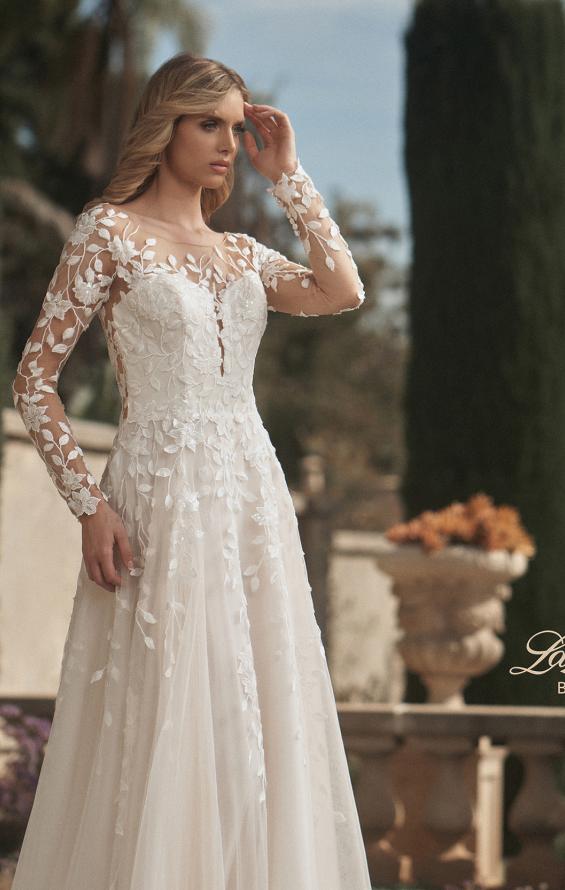 Picture of: Bridal Gown with Sheer Lace Sleeves and Buttons in ILI, Style: B1086, Detail Picture 7, Landscape