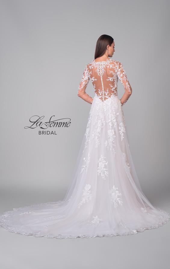 Picture of: Illusion Long Sleeve Gown with Slit and Beautiful Lace Neckline in ILII, Style: B1225, Detail Picture 8