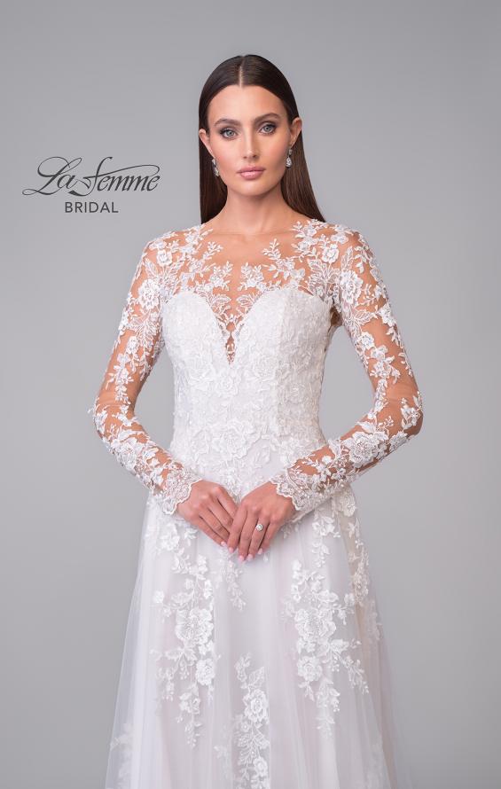 Picture of: Illusion Long Sleeve Gown with Slit and Beautiful Lace Neckline in ILII, Style: B1225, Detail Picture 9