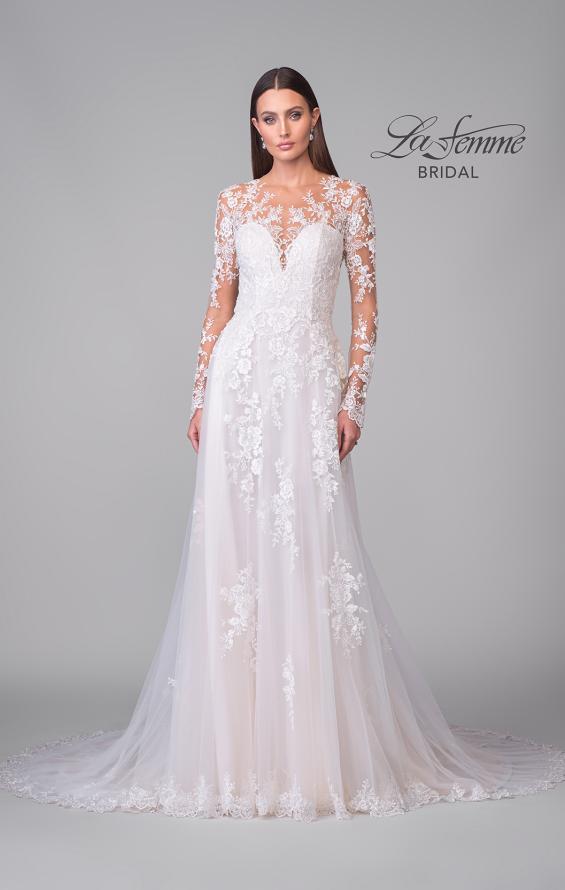 Picture of: Illusion Long Sleeve Gown with Slit and Beautiful Lace Neckline in ILII, Style: B1225, Detail Picture 11