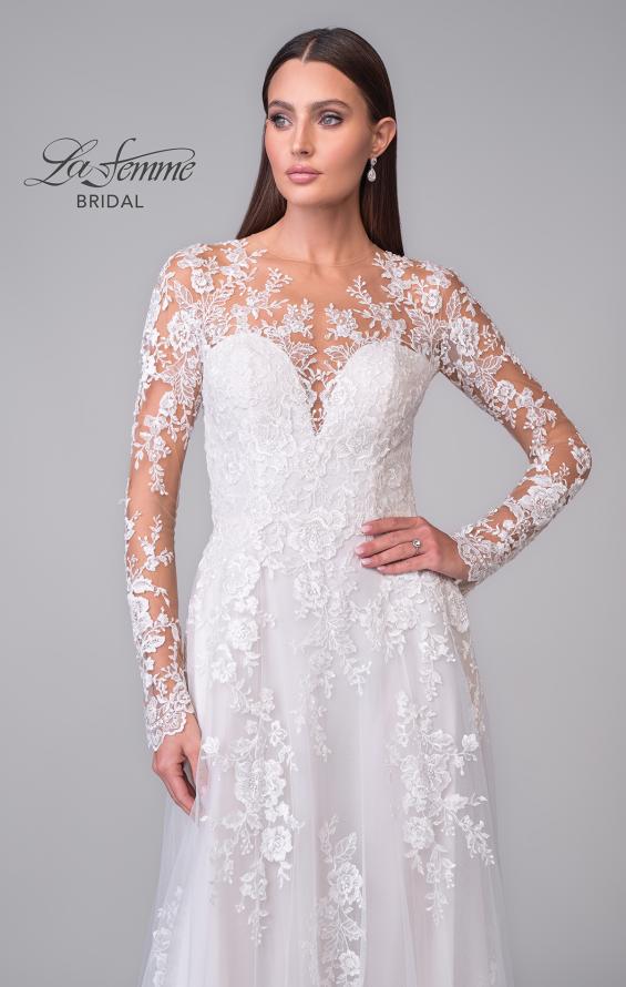 Picture of: Illusion Long Sleeve Gown with Slit and Beautiful Lace Neckline in ILII, Style: B1225, Detail Picture 12