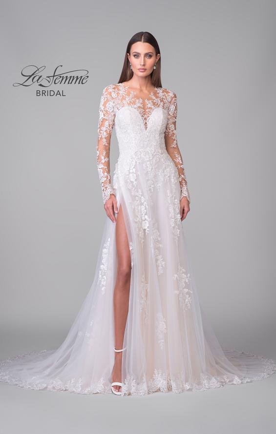 Picture of: Illusion Long Sleeve Gown with Slit and Beautiful Lace Neckline in ILII, Style: B1225, Detail Picture 13