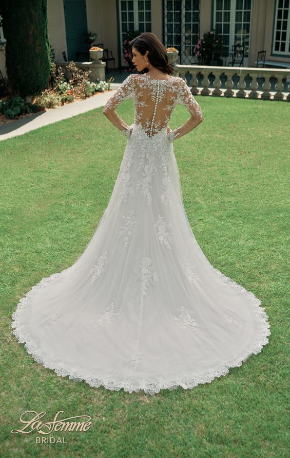 Picture of: Illusion Long Sleeve Gown with Slit and Beautiful Lace Neckline in ILII, Style: B1225, Back Picture
