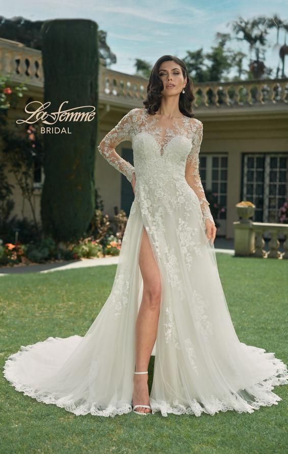 Picture of: Illusion Long Sleeve Gown with Slit and Beautiful Lace Neckline in ILII, Style: B1225, Detail Picture 3