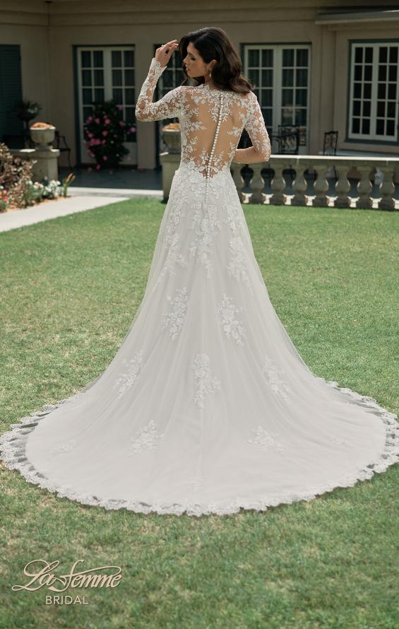 Picture of: Illusion Long Sleeve Gown with Slit and Beautiful Lace Neckline in ILII, Style: B1225, Detail Picture 4