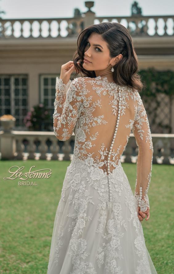 Picture of: Illusion Long Sleeve Gown with Slit and Beautiful Lace Neckline in ILII, Style: B1225, Detail Picture 5