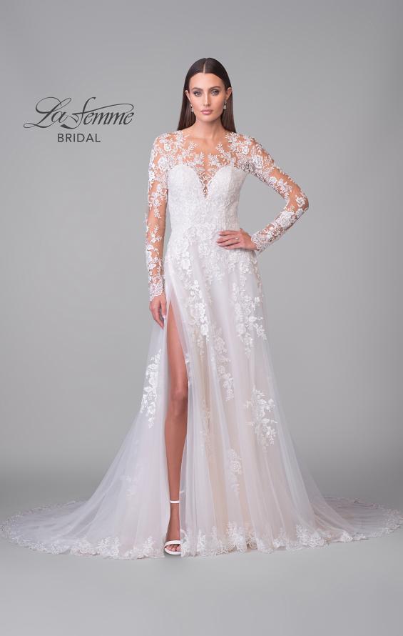 Picture of: Illusion Long Sleeve Gown with Slit and Beautiful Lace Neckline in ILII, Style: B1225, Detail Picture 6