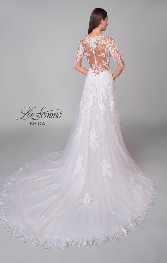 Picture of: Illusion Long Sleeve Gown with Slit and Beautiful Lace Neckline in ILII, Style: B1225, Detail Picture 7