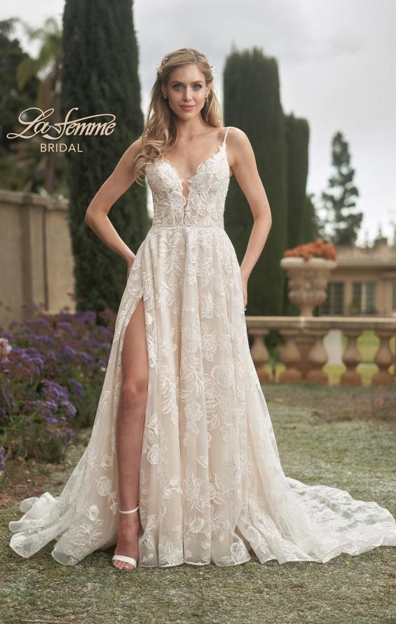 Picture of: Lace A-Line Wedding Dress with Slit and Deep V in INI, Style: B1056, Main Picture