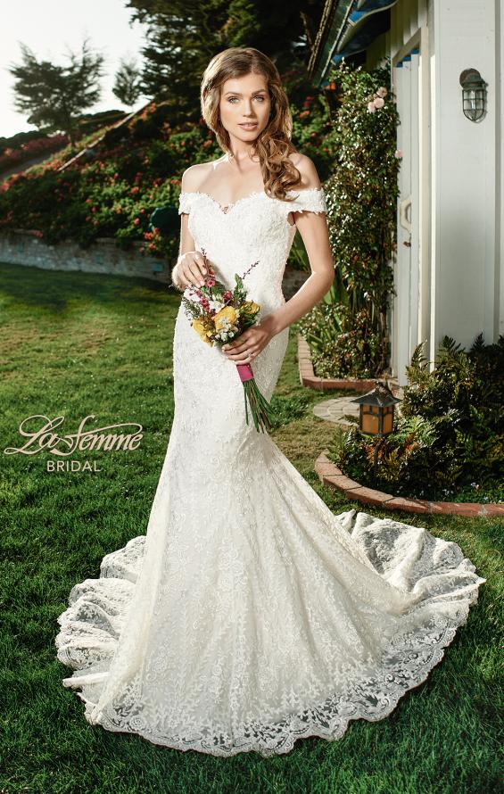 Picture of: Gorgeous Lace Off the Shoulder Mermaid Wedding Gown in INI, Style: B1043, Detail Picture 8
