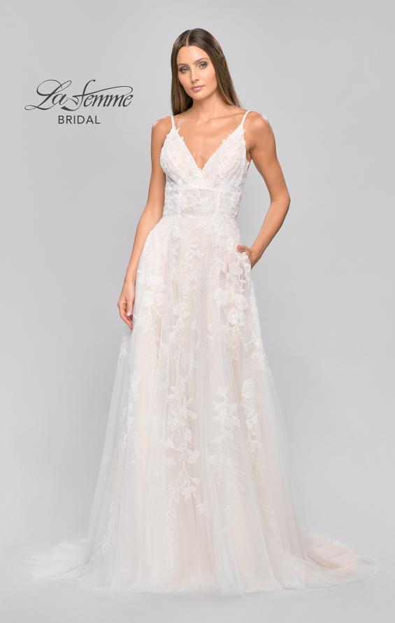 Picture of: Gorgeous Lace A-Line Dress with Ruched Detail Bodice and High Slit in INI, Style: B1075, Detail Picture 8