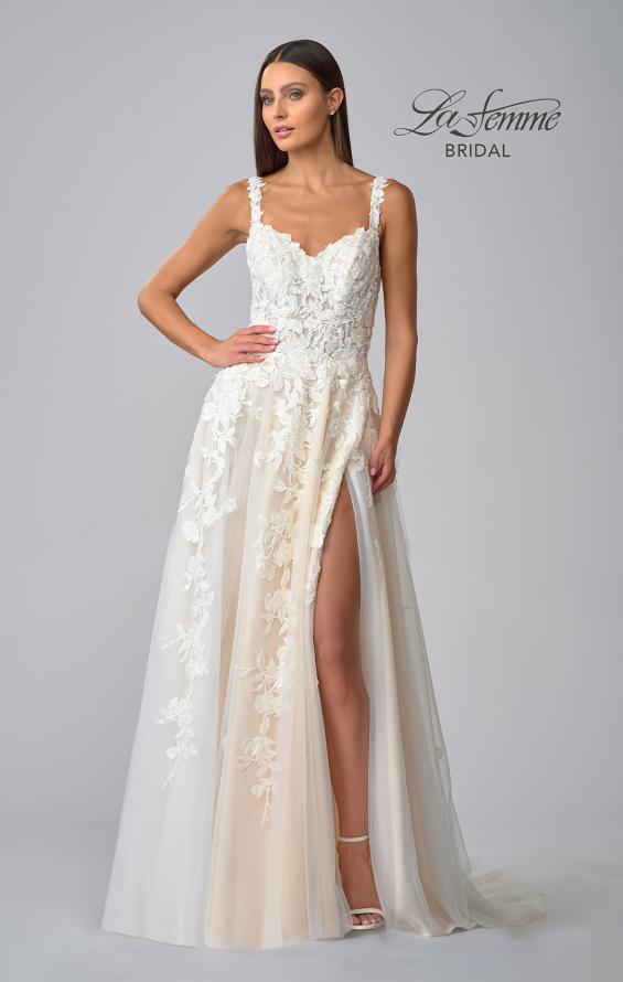 Picture of: Ornate Lace Gown with Slit and Sheer Bodice in INI, Style: B1024, Detail Picture 13