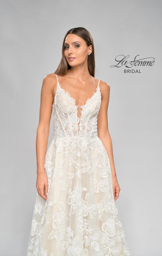 Picture of: Lace A-Line Wedding Dress with Slit and Deep V in INI, Style: B1056, Detail Picture 17