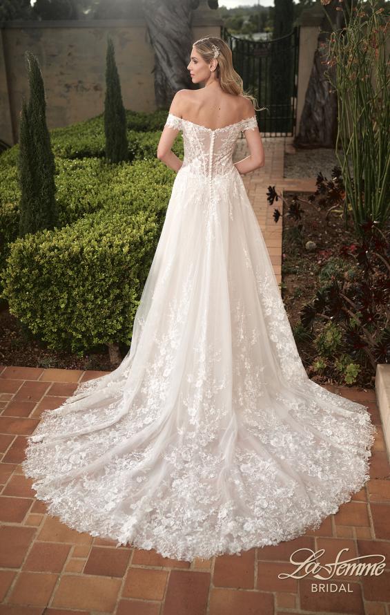 Picture of: Off the Shoulder A-Line Lace Wedding Dress in INI, Style: B1006, Back Picture