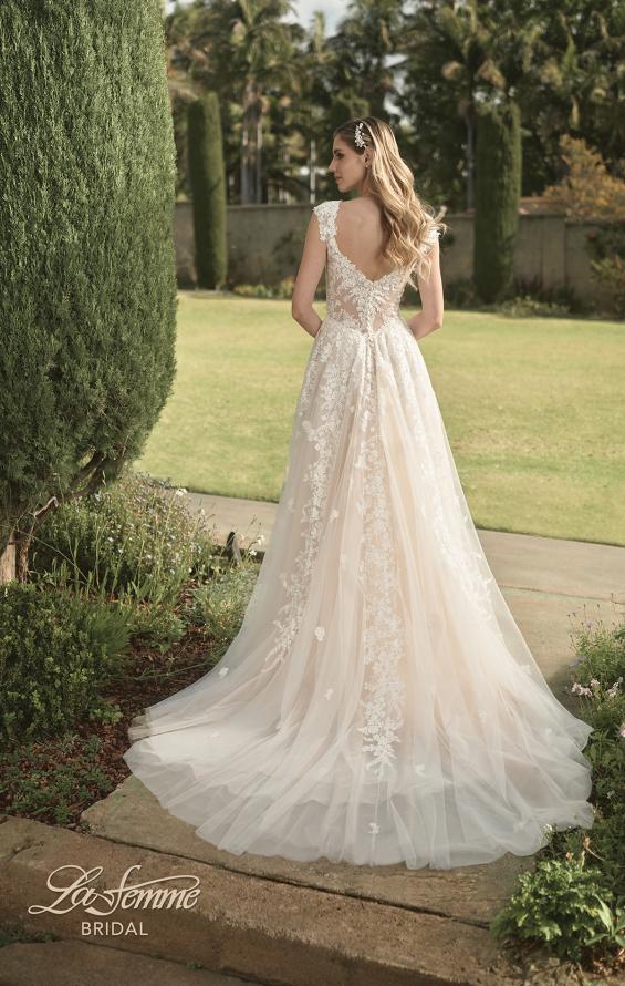 Picture of: A-Line Lace Gown with Slit and Plunge Neckline in INI, Style: B1017, Back Picture
