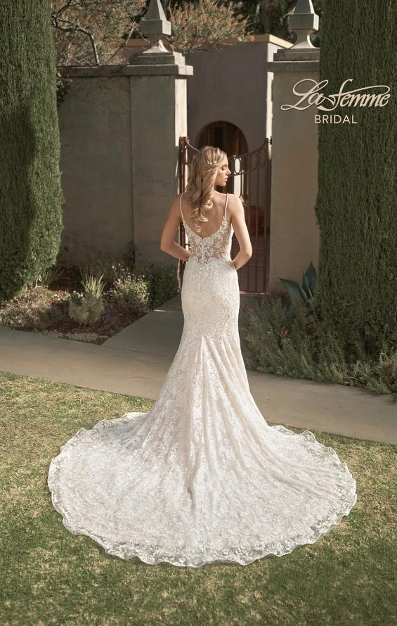 Picture of: Stunning Lace Fitted Gown with Sheer Back in INI, Style: B1052, Back Picture