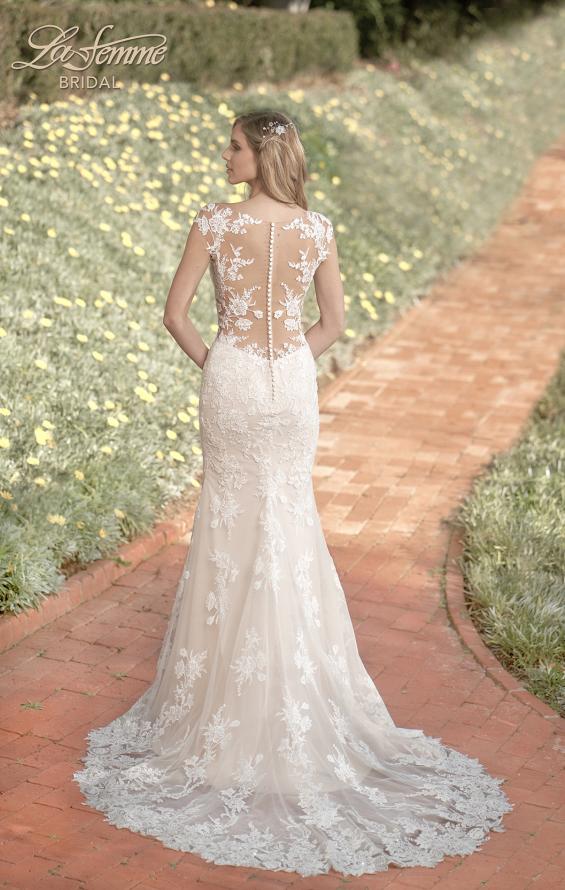 Picture of: Illusion Lace Gown with Detailed Train and Buttons in INI, Style: B1063, Back Picture