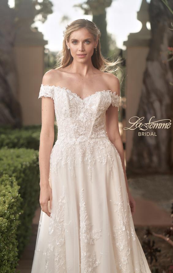 Picture of: Off the Shoulder A-Line Lace Wedding Dress in INI, Style: B1006, Detail Picture 1