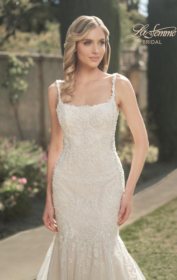 Picture of: Trumpet Gown with Beautiful Lace and Square Neckline in INI, Style: B1022, Detail Picture 1