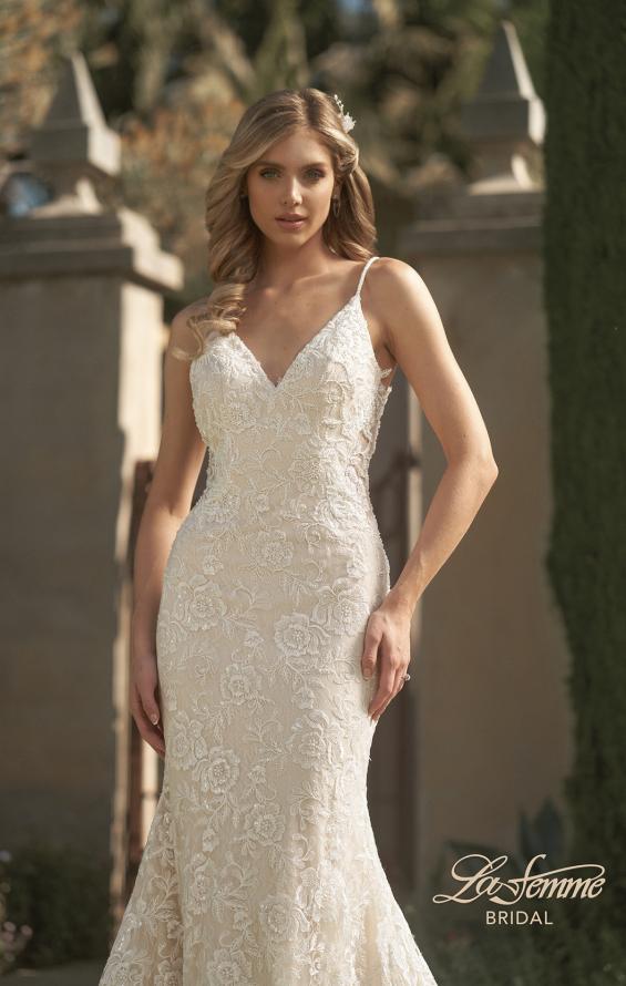 Picture of: Stunning Lace Fitted Gown with Sheer Back in INI, Style: B1052, Detail Picture 1
