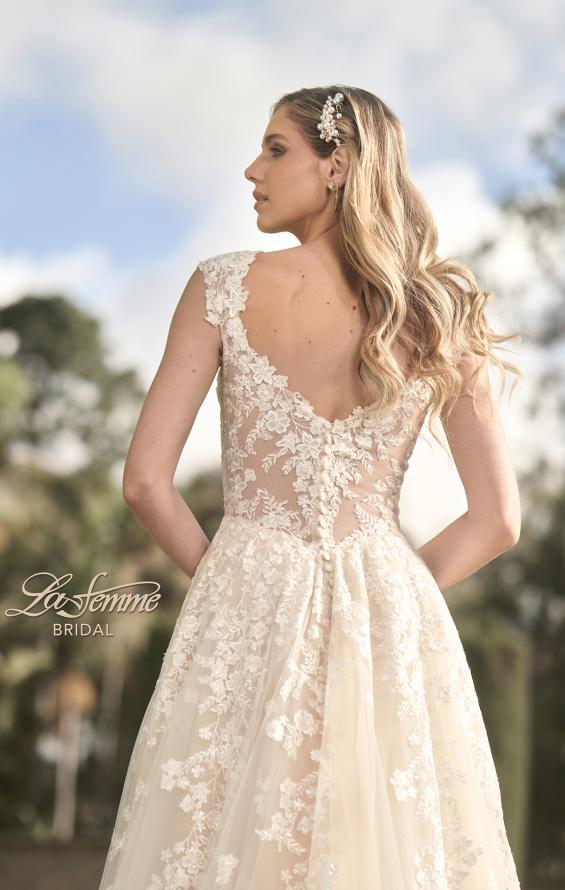 Picture of: A-Line Lace Gown with Slit and Plunge Neckline in INI, Style: B1017, Detail Picture 2