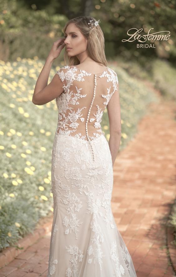 Picture of: Illusion Lace Gown with Detailed Train and Buttons in INI, Style: B1063, Detail Picture 2