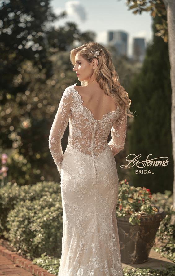 Picture of: Long Sleeve Lace Dress with Slit and Scallop Detailing in INI, Style: B1073, Detail Picture 2