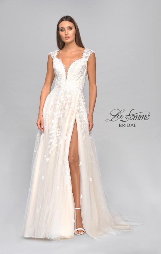 Picture of: A-Line Lace Gown with Slit and Plunge Neckline in INI, Style: B1017, Detail Picture 4