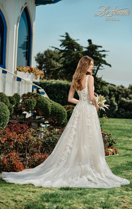 Picture of: Ornate Lace Gown with Slit and Sheer Bodice in INI, Style: B1024, Detail Picture 5