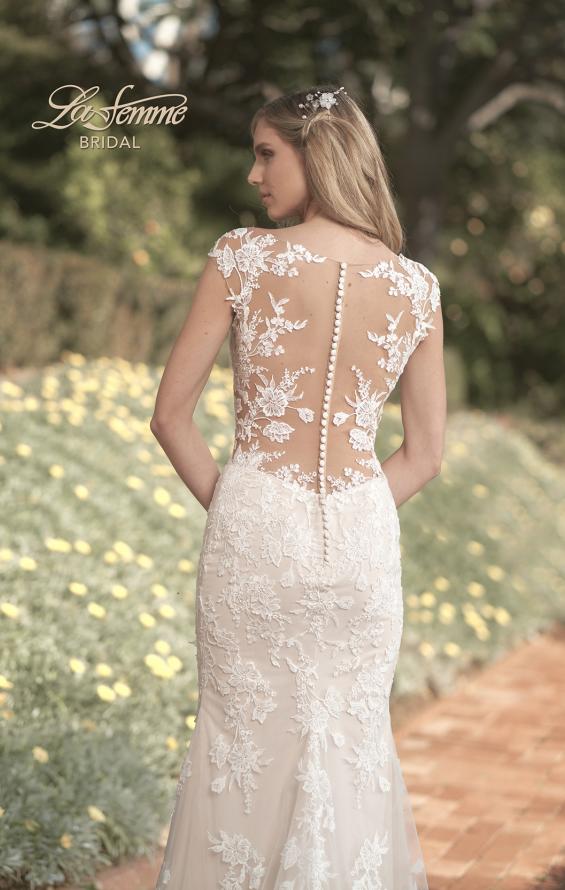 Picture of: Illusion Lace Gown with Detailed Train and Buttons in INI, Style: B1063, Detail Picture 5