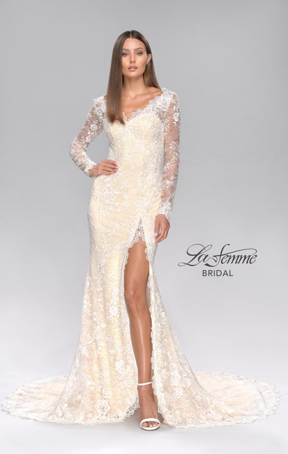 Picture of: Long Sleeve Lace Dress with Slit and Scallop Detailing in INI, Style: B1073, Detail Picture 5