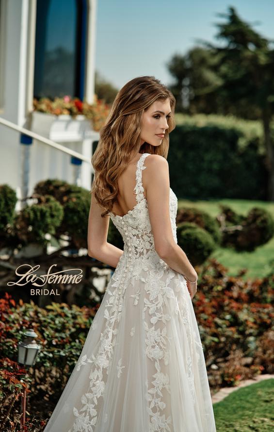 Picture of: Ornate Lace Gown with Slit and Sheer Bodice in INI, Style: B1024, Detail Picture 6