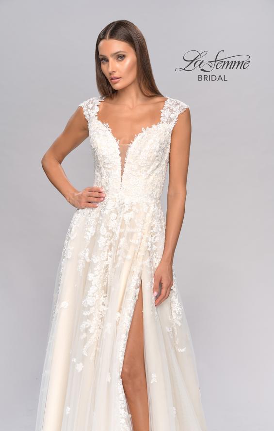 Picture of: A-Line Lace Gown with Slit and Plunge Neckline in INI, Style: B1017, Detail Picture 7