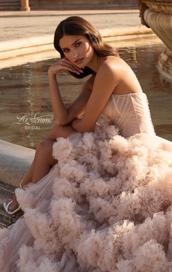 Picture of: Strapless Corset Ball Gown Wedding Dress with Tiered Ruffle Skirt in blush, Style: B1443, Detail Picture 9