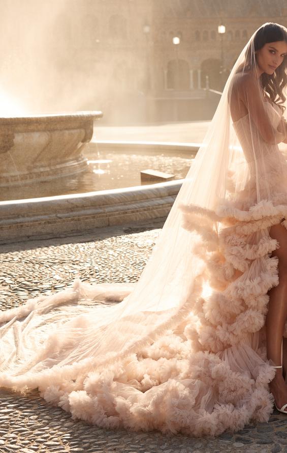 Picture of: Strapless Corset Ball Gown Wedding Dress with Tiered Ruffle Skirt in blush, Style: B1443, Detail Picture 18, Landscape