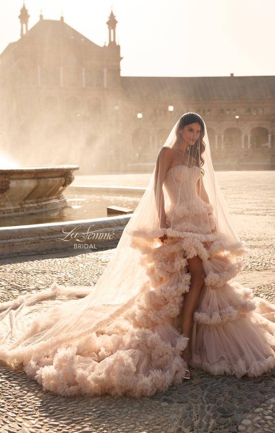 Picture of: Strapless Corset Ball Gown Wedding Dress with Tiered Ruffle Skirt in blush, Style: B1443, Detail Picture 3