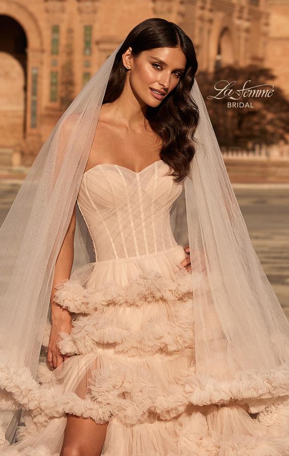 Picture of: Strapless Corset Ball Gown Wedding Dress with Tiered Ruffle Skirt in blush, Style: B1443, Detail Picture 7