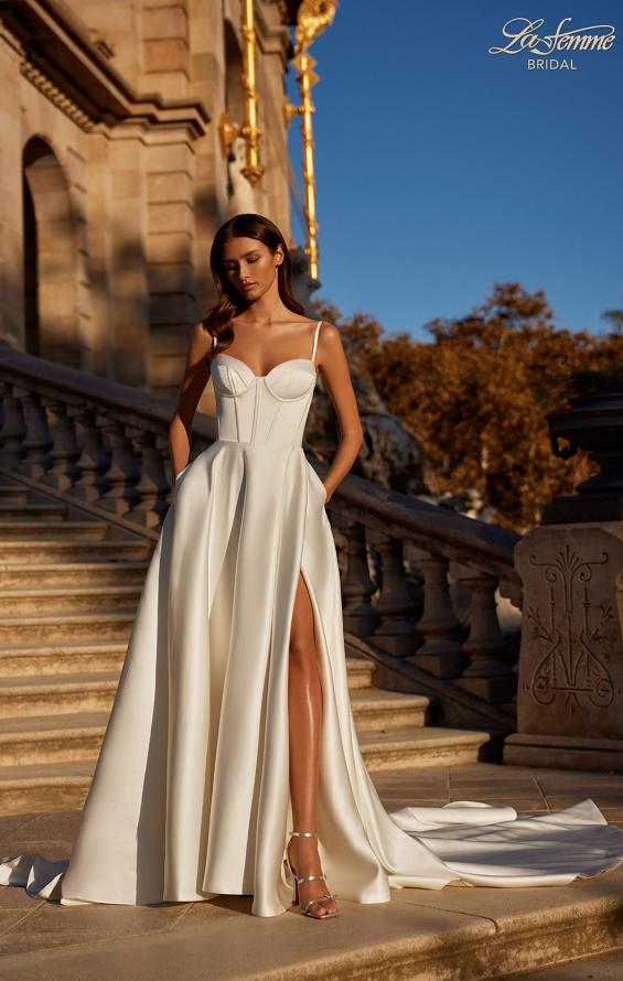 Picture of: Chic A Line Wedding Dress with Bustier Bodice and Illusion Back in ivory, Style: B1372, Main Picture