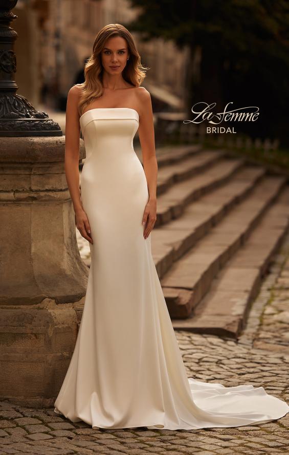 Picture of: Modern Strapless Wedding Dress with Sheer Corset Back in ivory, Style: B1416, Main Picture