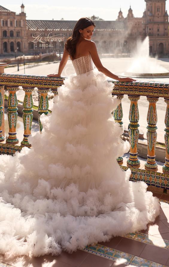 Picture of: Strapless Corset Ball Gown Wedding Dress with Tiered Ruffle Skirt in ivory, Style: B1443, Detail Picture 14