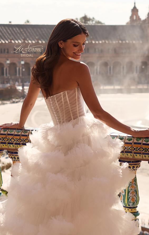 Picture of: Strapless Corset Ball Gown Wedding Dress with Tiered Ruffle Skirt in ivory, Style: B1443, Detail Picture 16