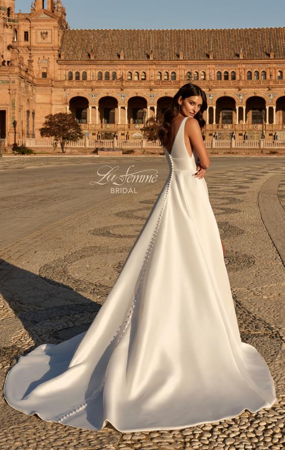Picture of: Mikado A-Line Bridal Gown with Slit and Train in ivory, Style: B1430, Back Picture