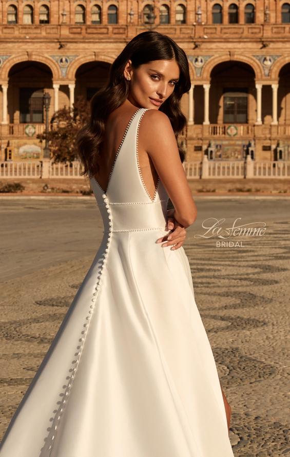 Picture of: Mikado A-Line Bridal Gown with Slit and Train in ivory, Style: B1430, Detail Picture 2